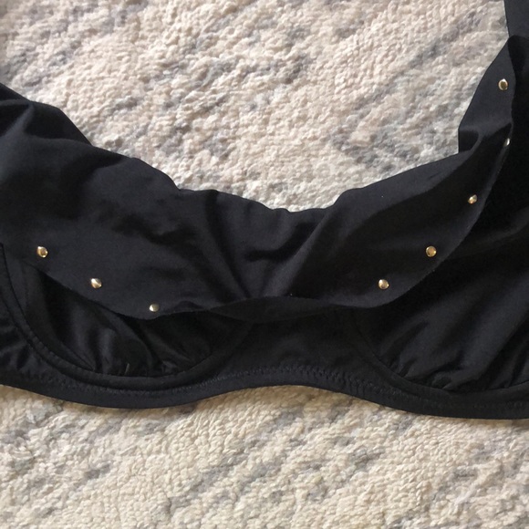 3 For $25 Flirty Black Studded Ruffle Flutter Straps Bikini Top - Picture 6 of 8